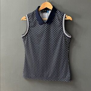 J Lindeberg Navy and White Polka Dot Sleeveless Shirt for Golf or Sports